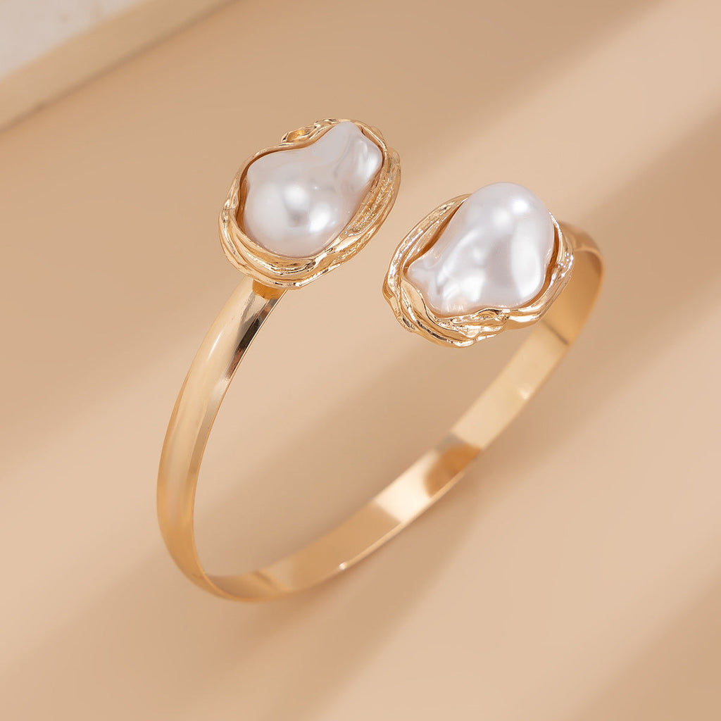 2-Pieza Barroco Irregular Perla Aleación Conjunto de Collar, Anillo y Pulsera