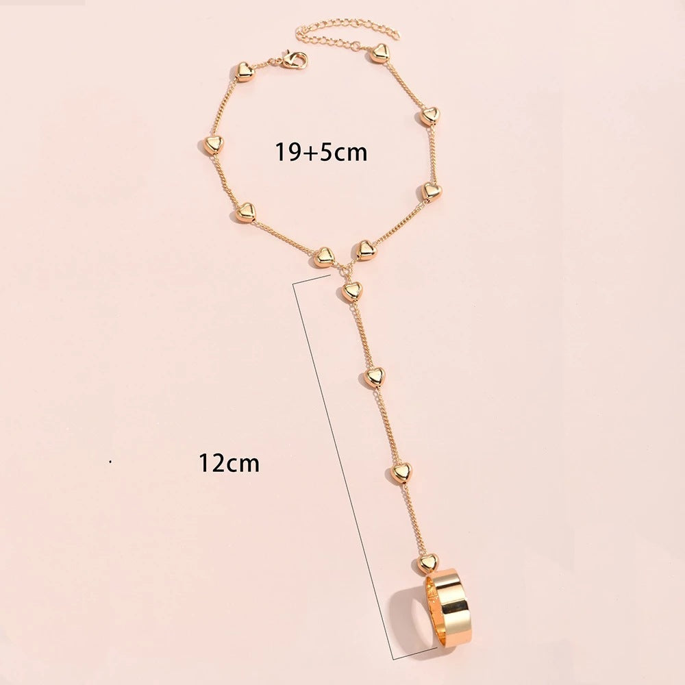Heart Charm Hand Espalda Con Cadena Pulsera-Anillo