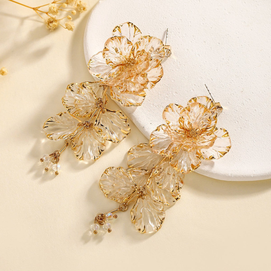 Floral Resina Con Flecos Aretes Statement