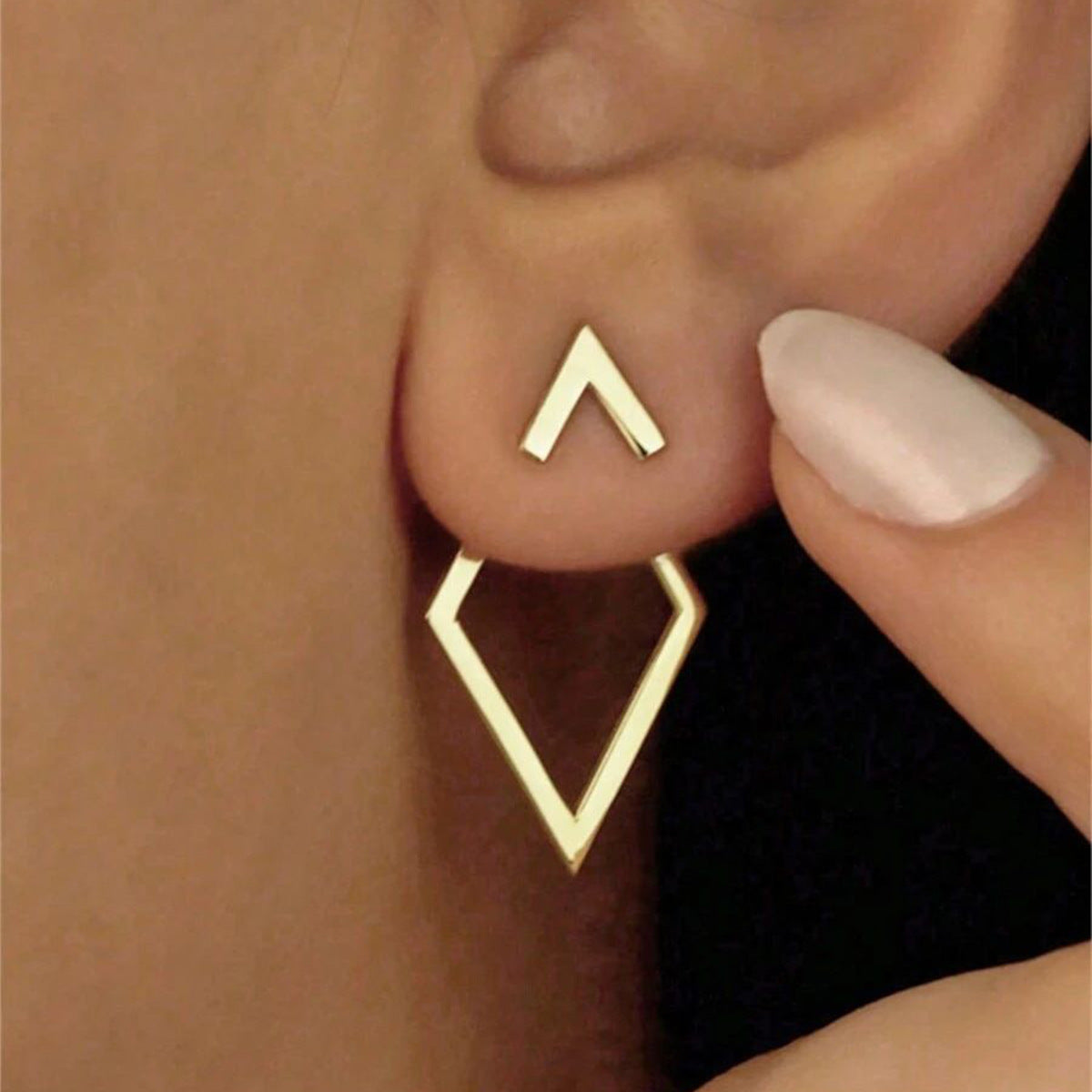 Geométrico Doble Capa Diamante Aretes
