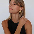 Con Plumas Fruncido Triángulo Aretes