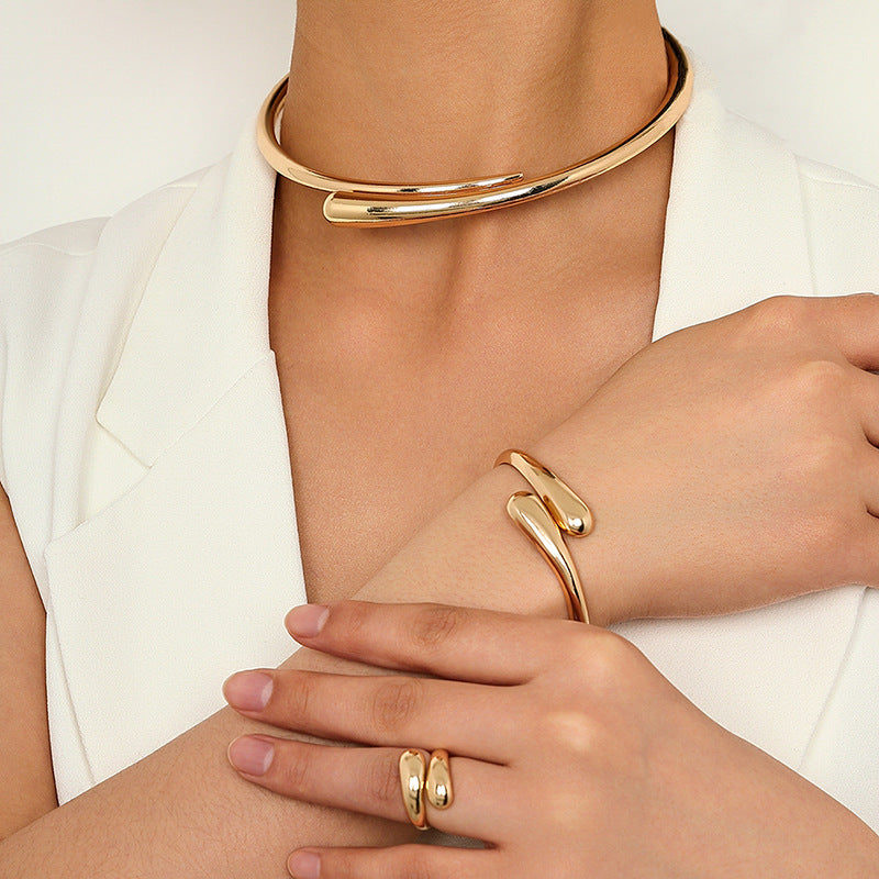 3 Pieza Statement Geométrico Conjunto de Pulsera, Anillo y Collar