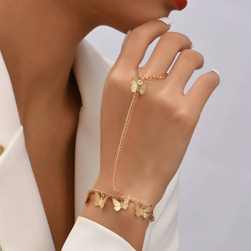 Heart Charm Hand Espalda Con Cadena Pulsera-Anillo