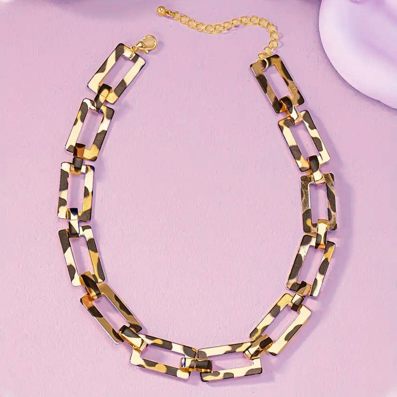 Punk Leopard Estampado Statement Con Cadena Gargantilla