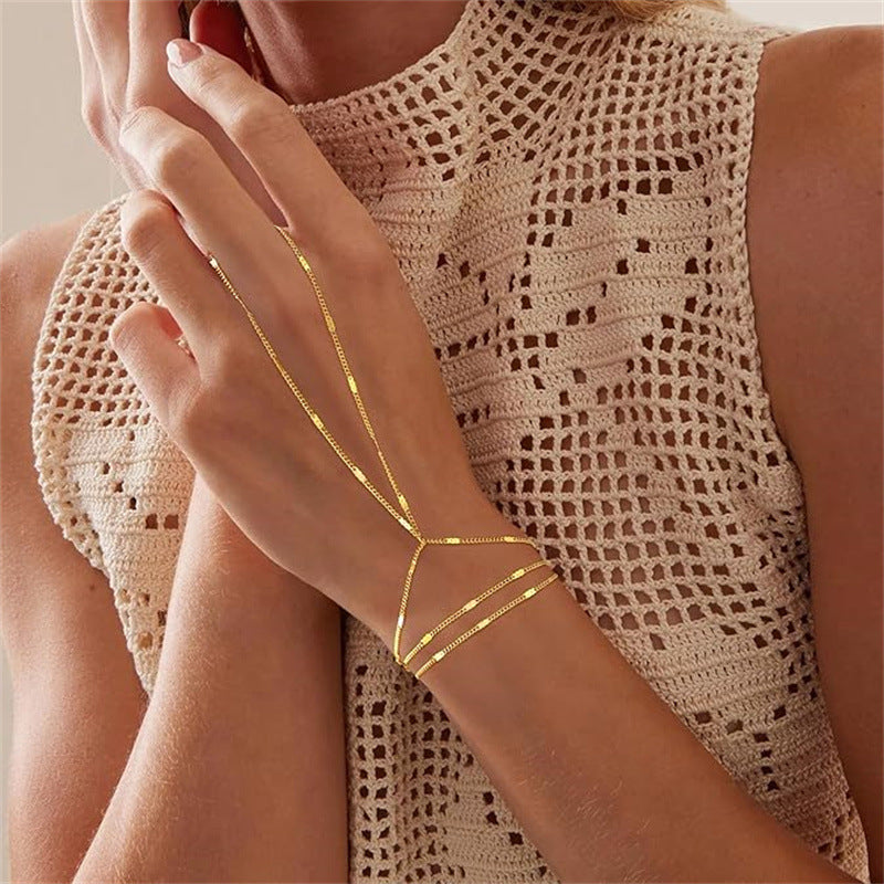 Sencillo Cuenta Con Detalle de En Capas Pulsera-Anillo
