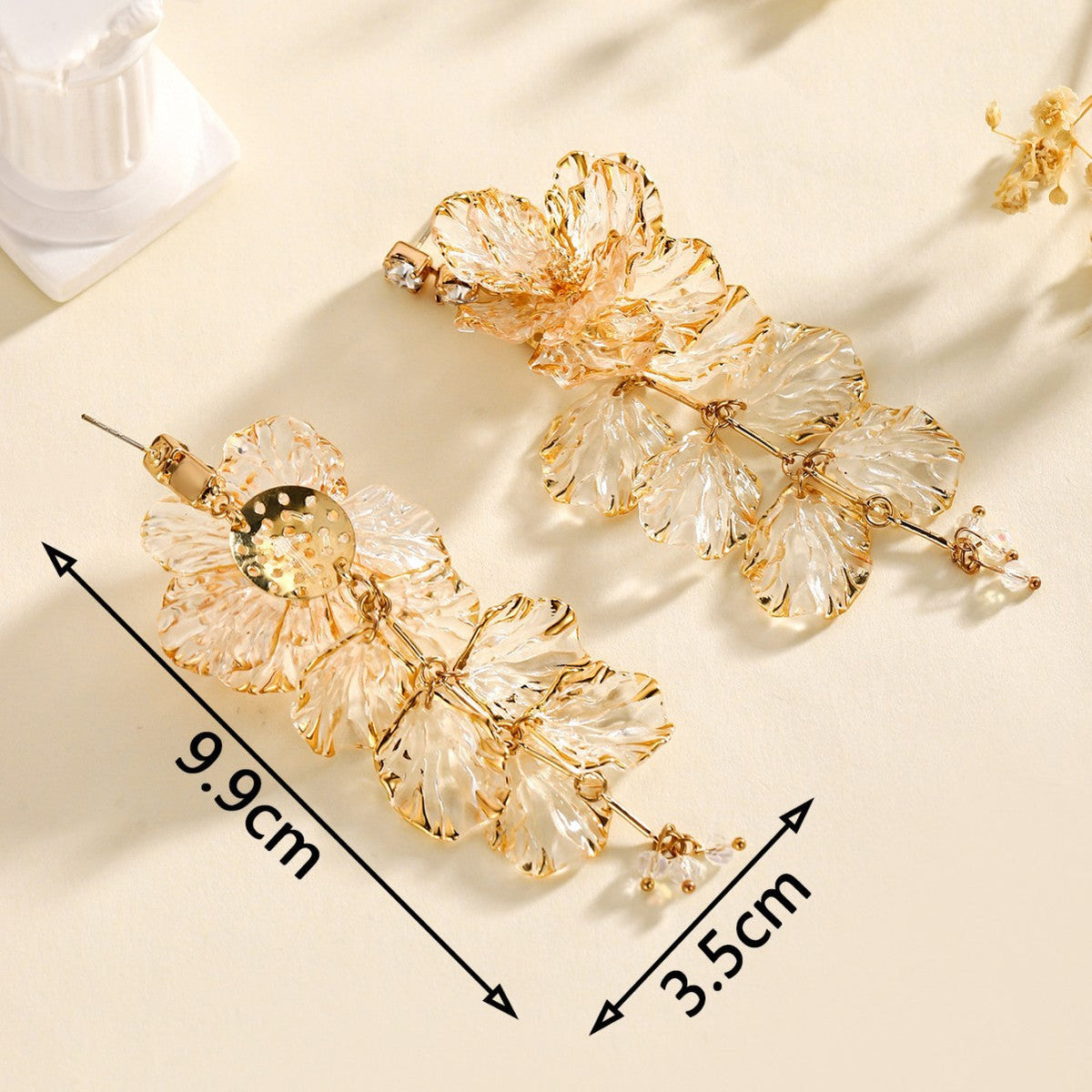 Floral Resina Con Flecos Aretes Statement