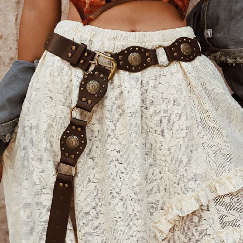 Estilo Cowboy Marrón Con Tachas Cinturón