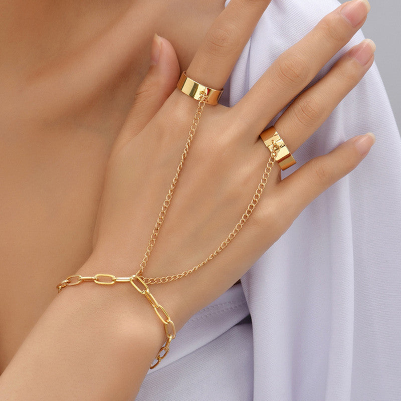 Heart Charm Hand Espalda Con Cadena Pulsera-Anillo