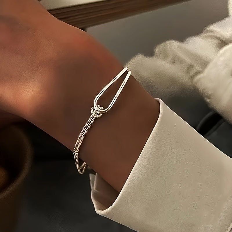 Chic Anudado Doble Capa Medio Brazalete Pulsera de Cadena