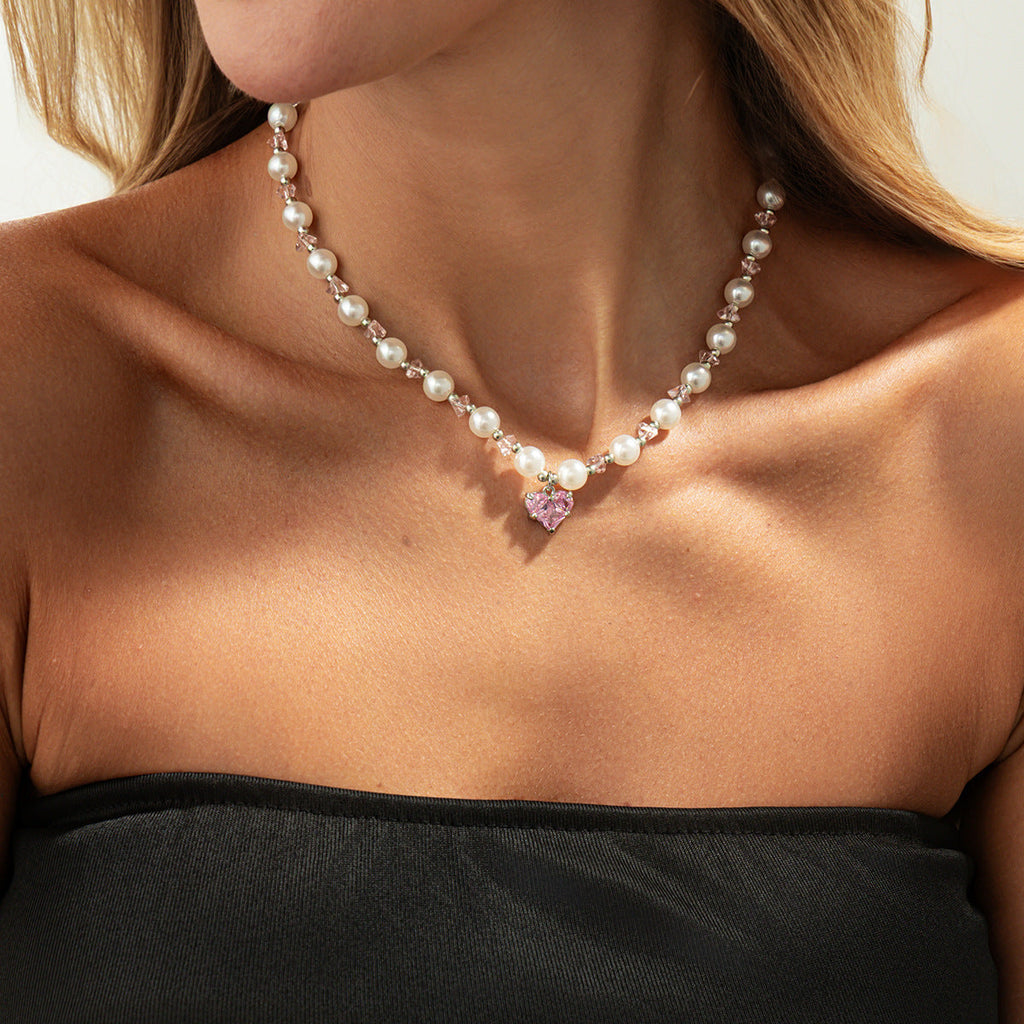 Cristal Heart Perla Cuenta Gargantilla