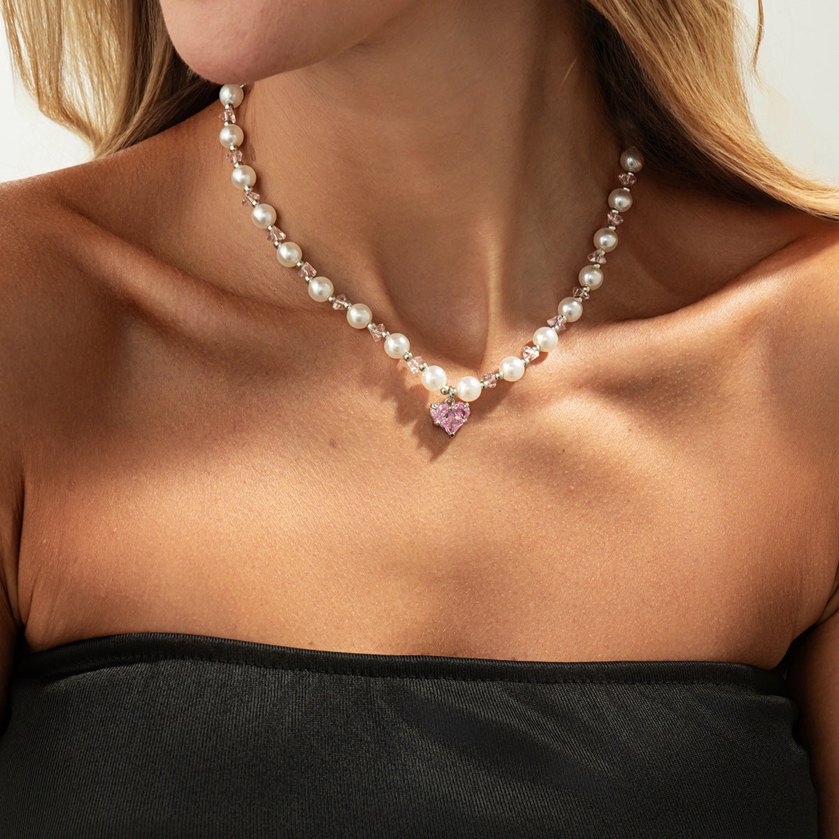 Cristal Heart Perla Cuenta Gargantilla
