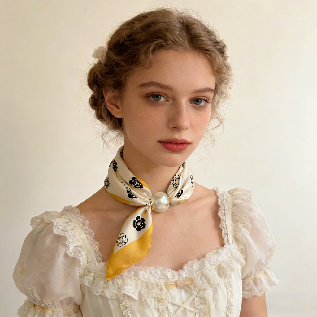 Magnetic Buckle Letter Square Neck Ribbon Scarf