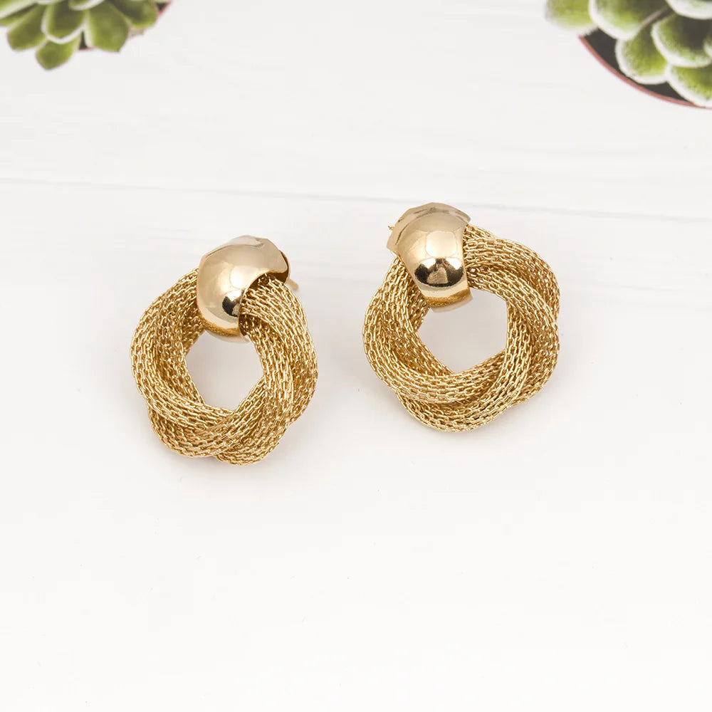 Vintage Metálico Twisted Tejido Round Círculo Aretes Colgantes Arete de Novia