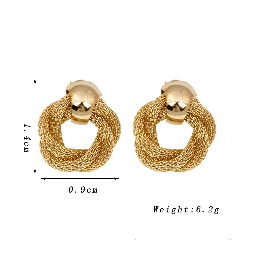 Vintage Metálico Twisted Tejido Round Círculo Aretes Colgantes Arete de Novia