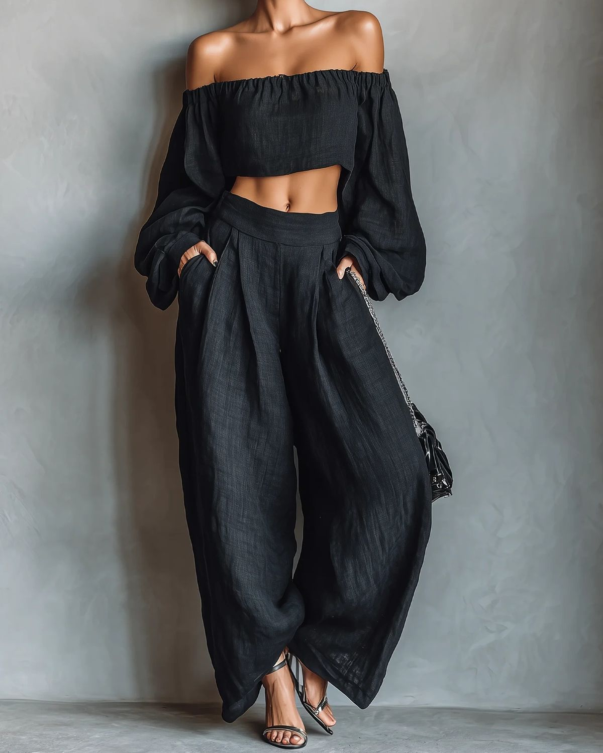Tess™ | Set con spalle scoperte e pantaloni larghi