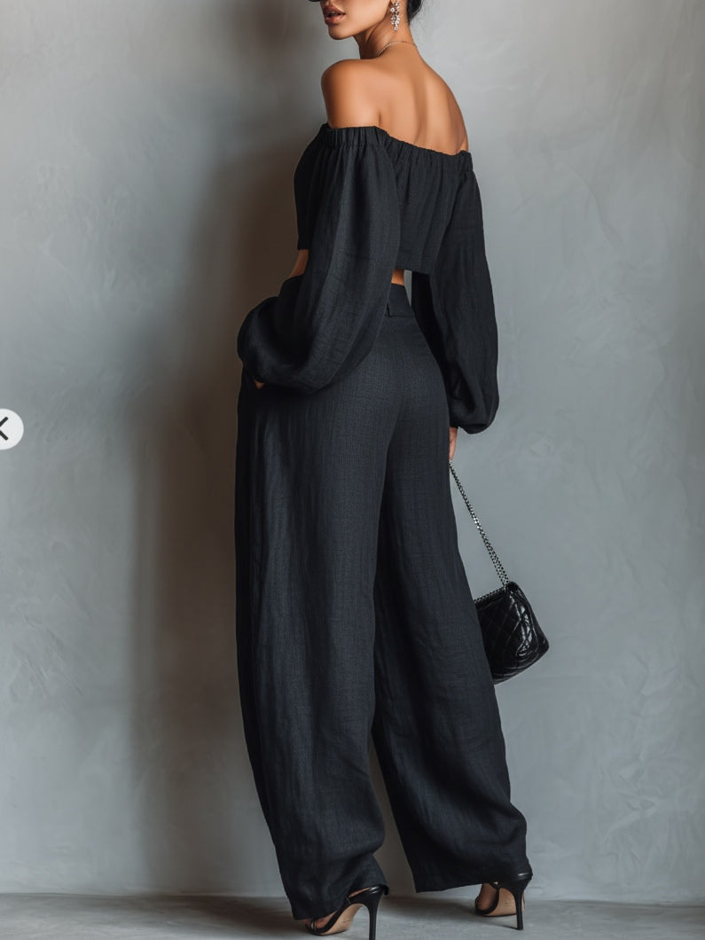 Tess™ | Set con spalle scoperte e pantaloni larghi