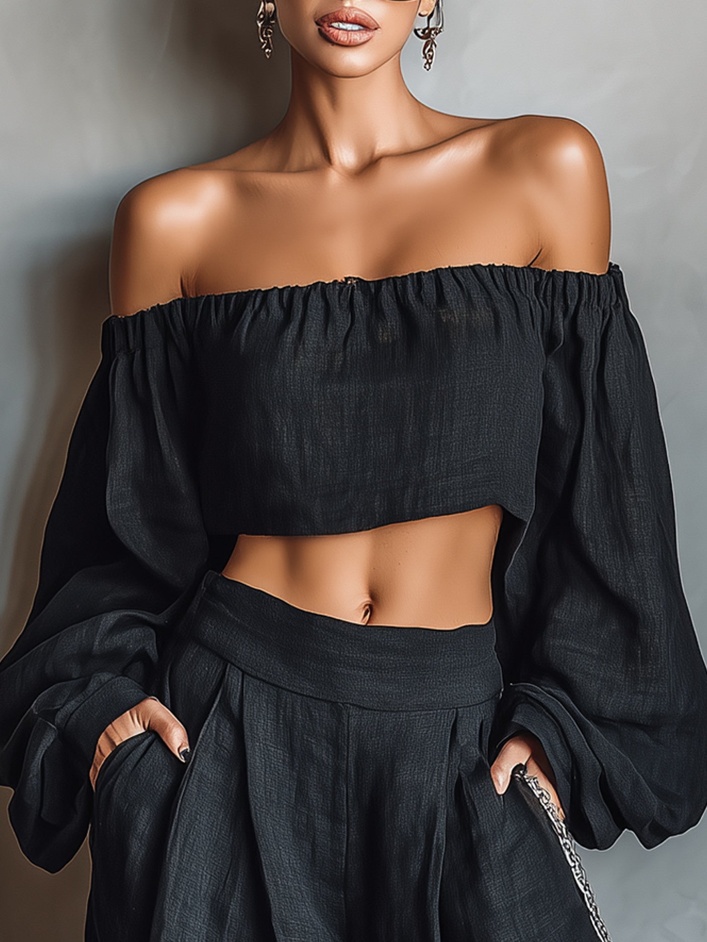 Tess™ | Set con spalle scoperte e pantaloni larghi