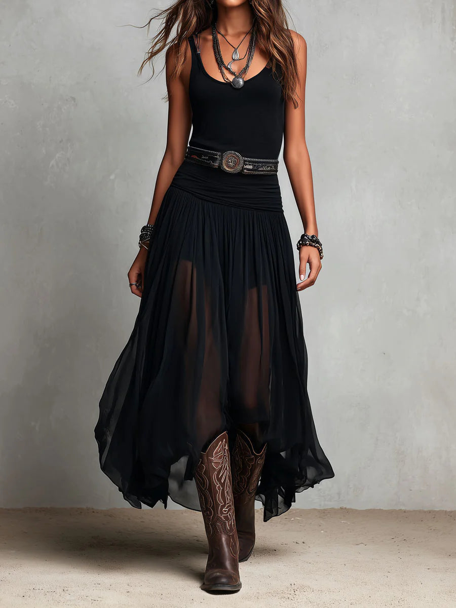 Top senza maniche nero con gonna in tulle maxi (con cintura)