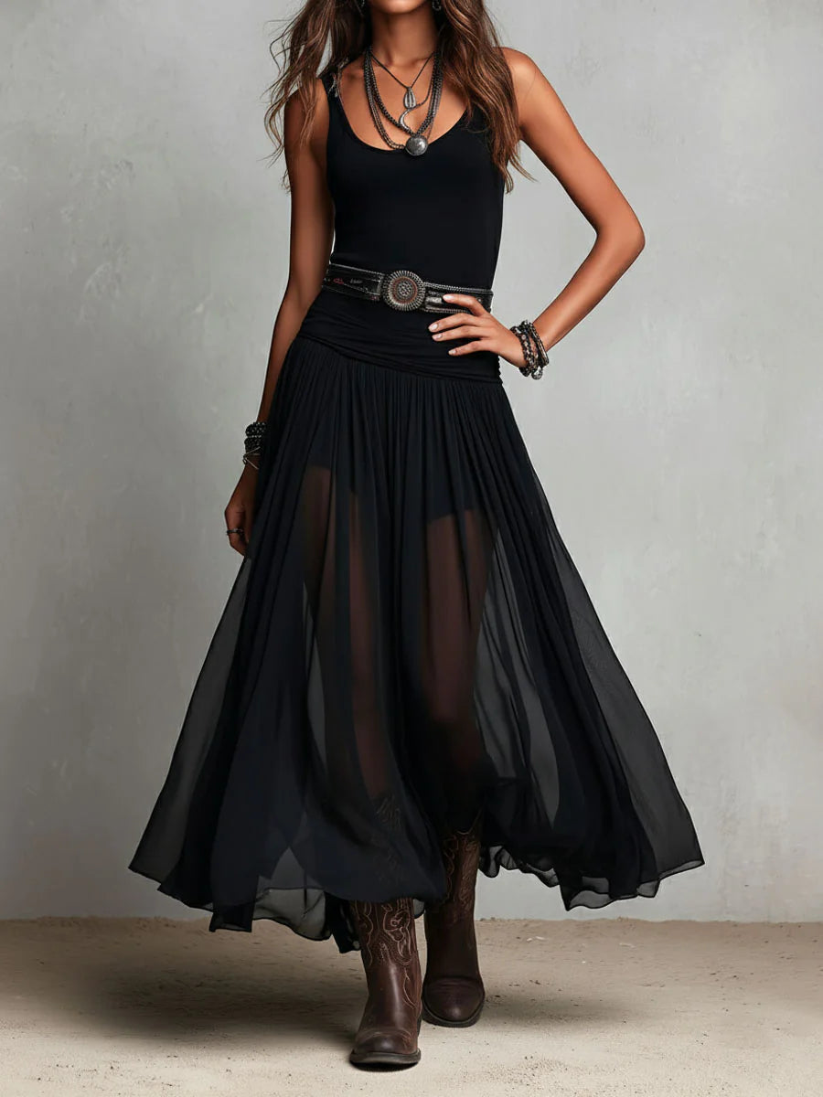 Top senza maniche nero con gonna in tulle maxi (con cintura)