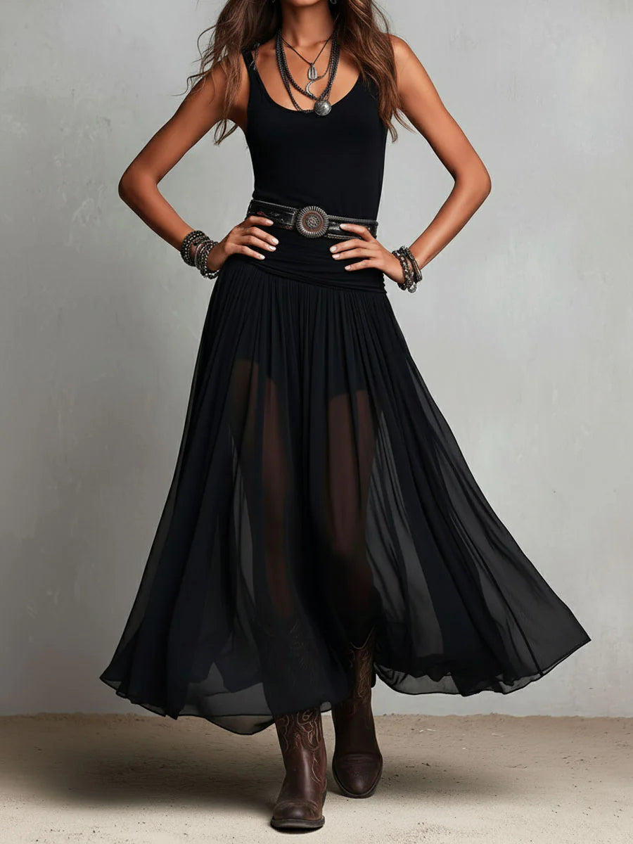 Top senza maniche nero con gonna in tulle maxi (con cintura)
