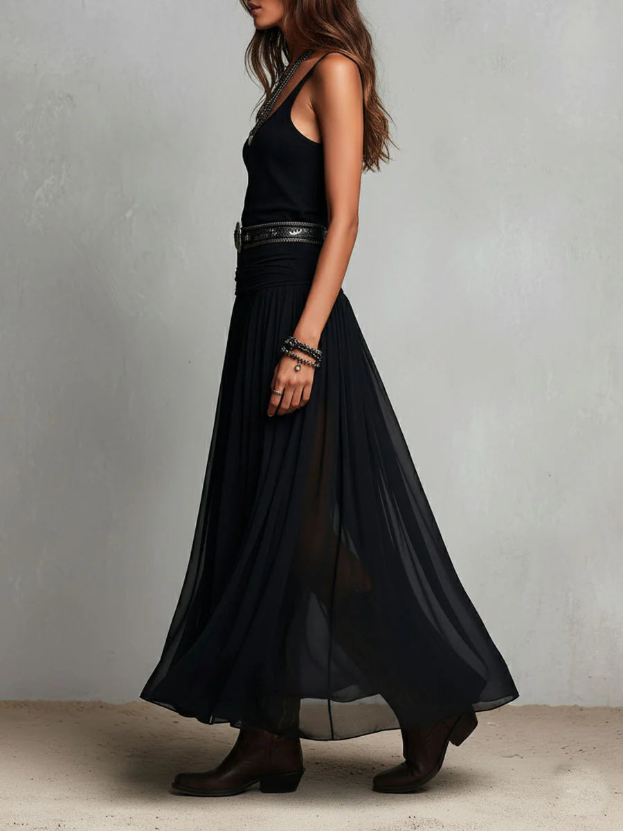 Top senza maniche nero con gonna in tulle maxi (con cintura)
