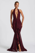 Sexy Escote Profundo en V Halter Sirena Vestido de Fiesta