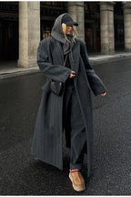 Long striped V-neck wool coat
