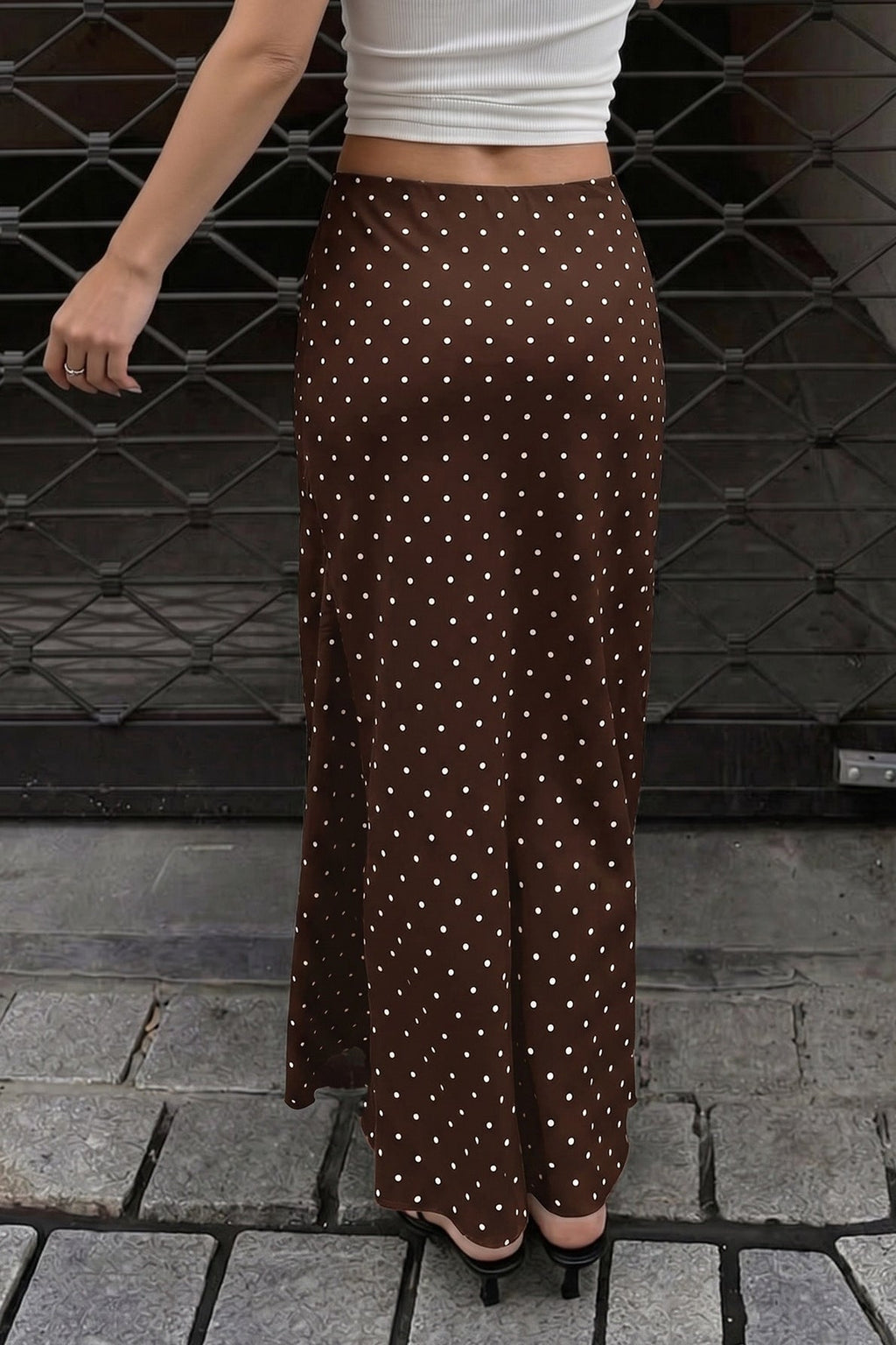 Polka Dot Satin High Waist Skirt