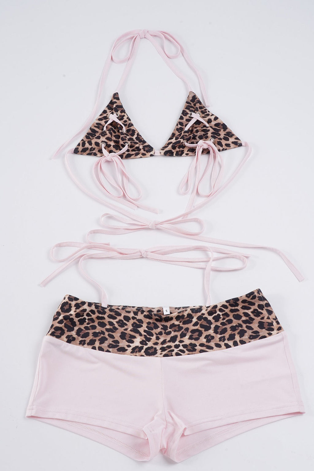 Leopard Print Halter Tie Low Rise Two Piece Swim Set