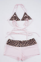 Conjunto de baño de dos piezas halter con lazo y estampado de leopardo, tiro bajo