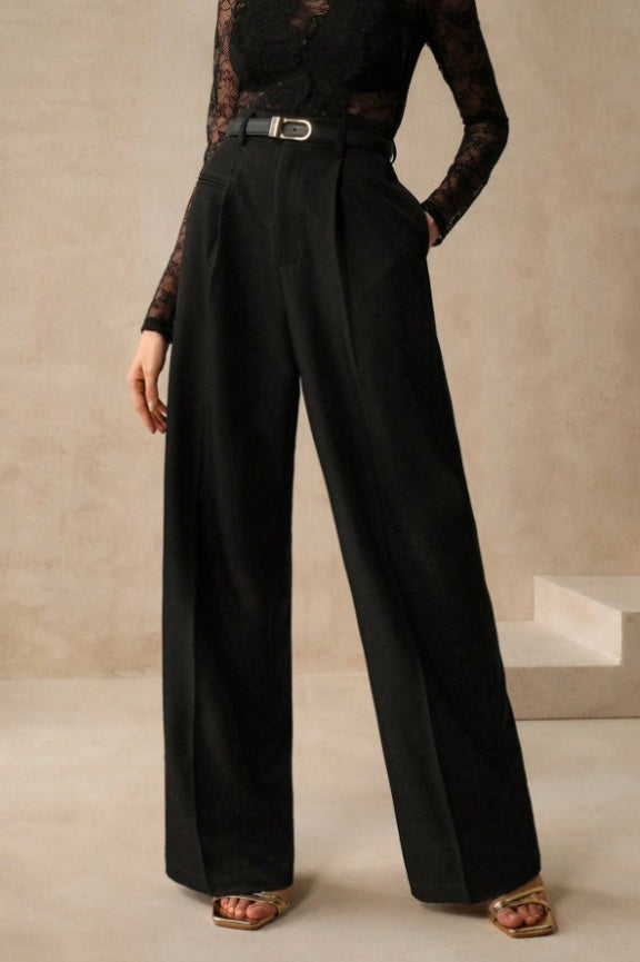 Pantalón Recto Largo Fluido de Cintura Alta