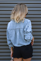 Denim Bajo con Cordón Holgado Blusa