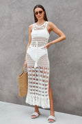 Knit Hollow Out Fringe Beach Maxi Cover Up
