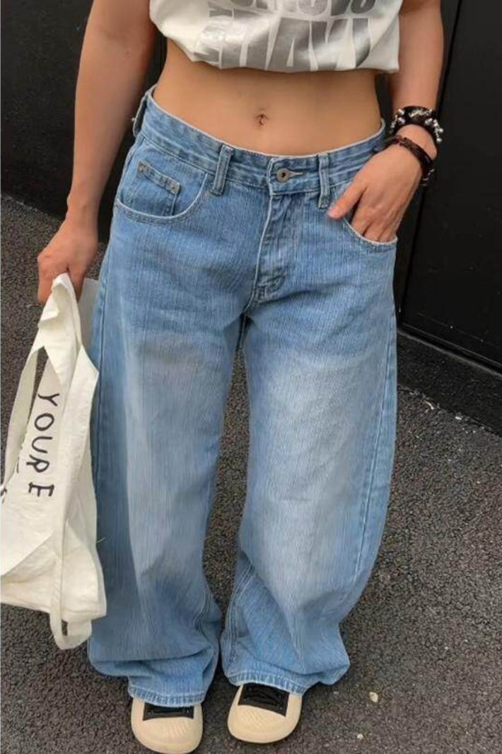 Cross Stud Curved Wide Leg Jeans
