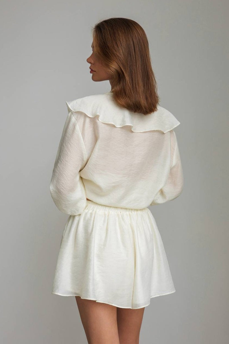 V Neck Ruffle Tie Front Blouse Shorts Set