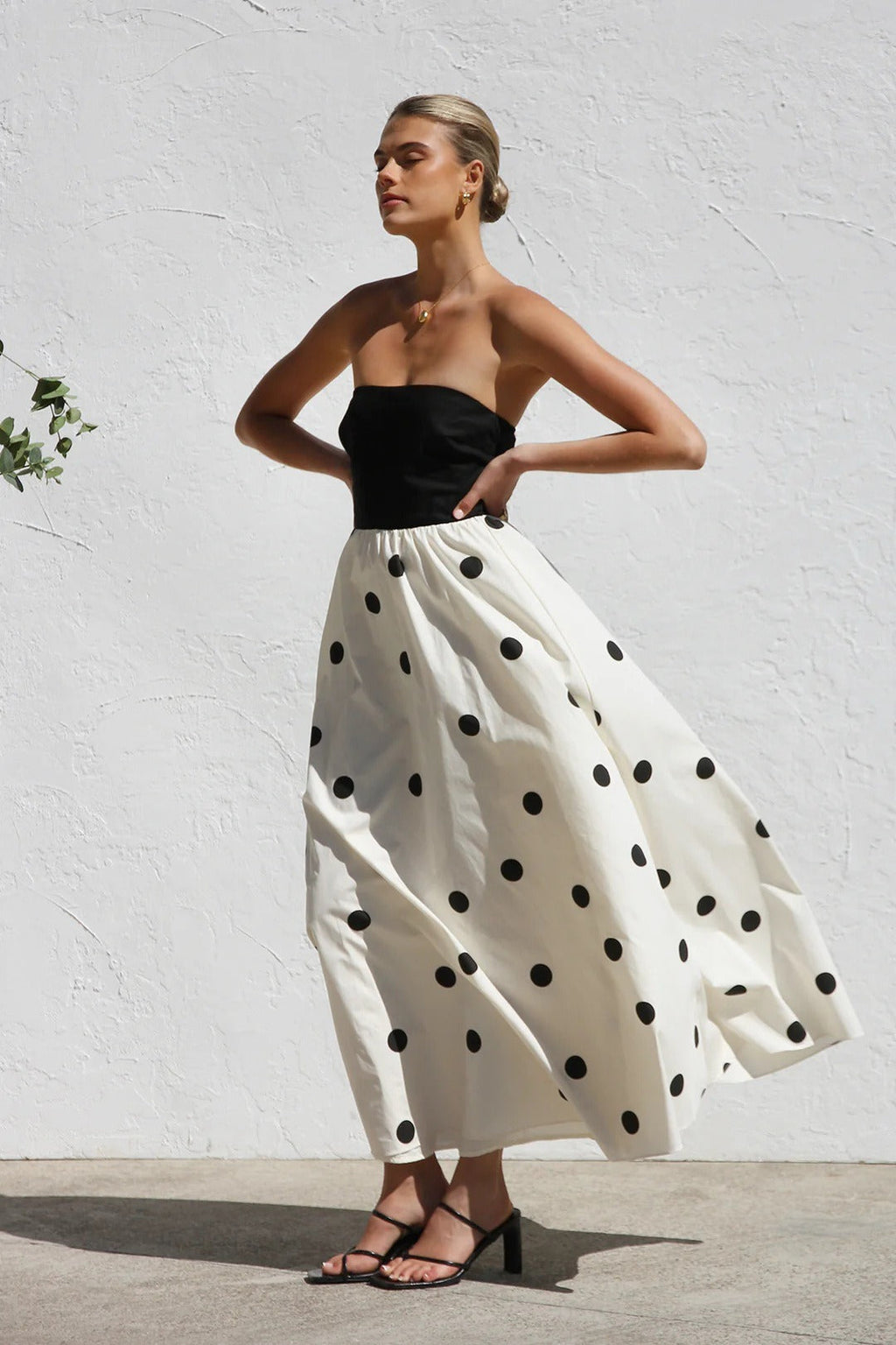 Lunares Estampado Sin Tirantes Línea A Vestido Maxi