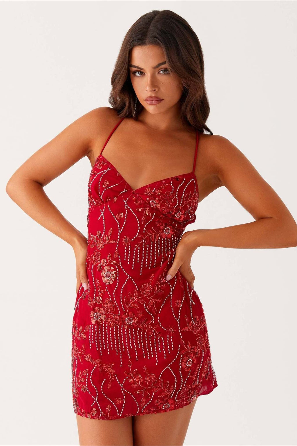 De Colores Con Abalorios Espalda Con Lazo Vestido de Cóctel