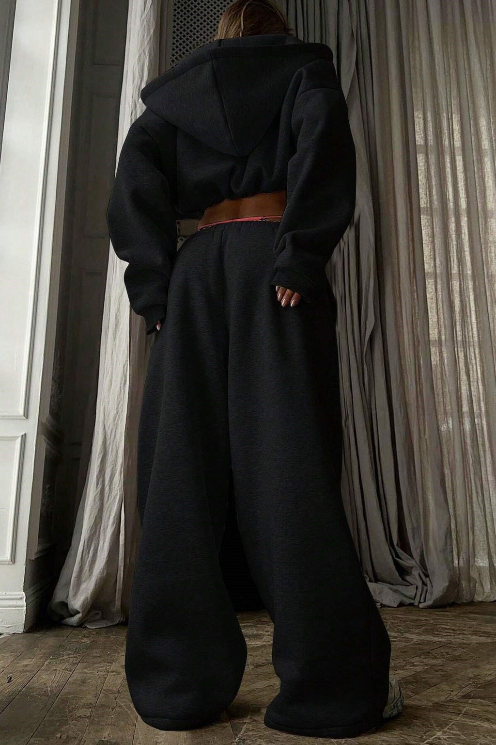 Cropped Zip Hoodie Wide Leg Jogger Set