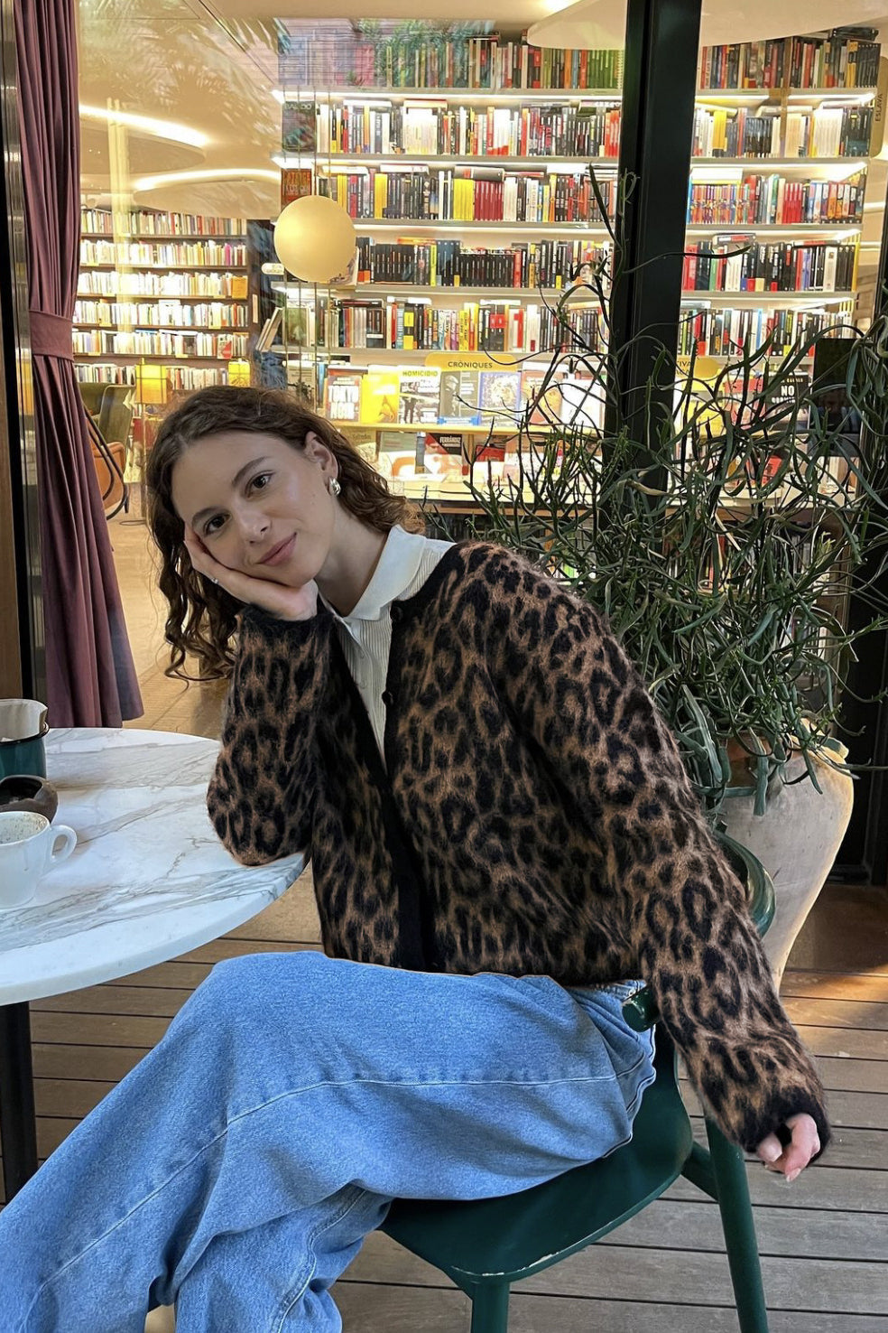 Cárdigan retro de leopardo de tacto suave