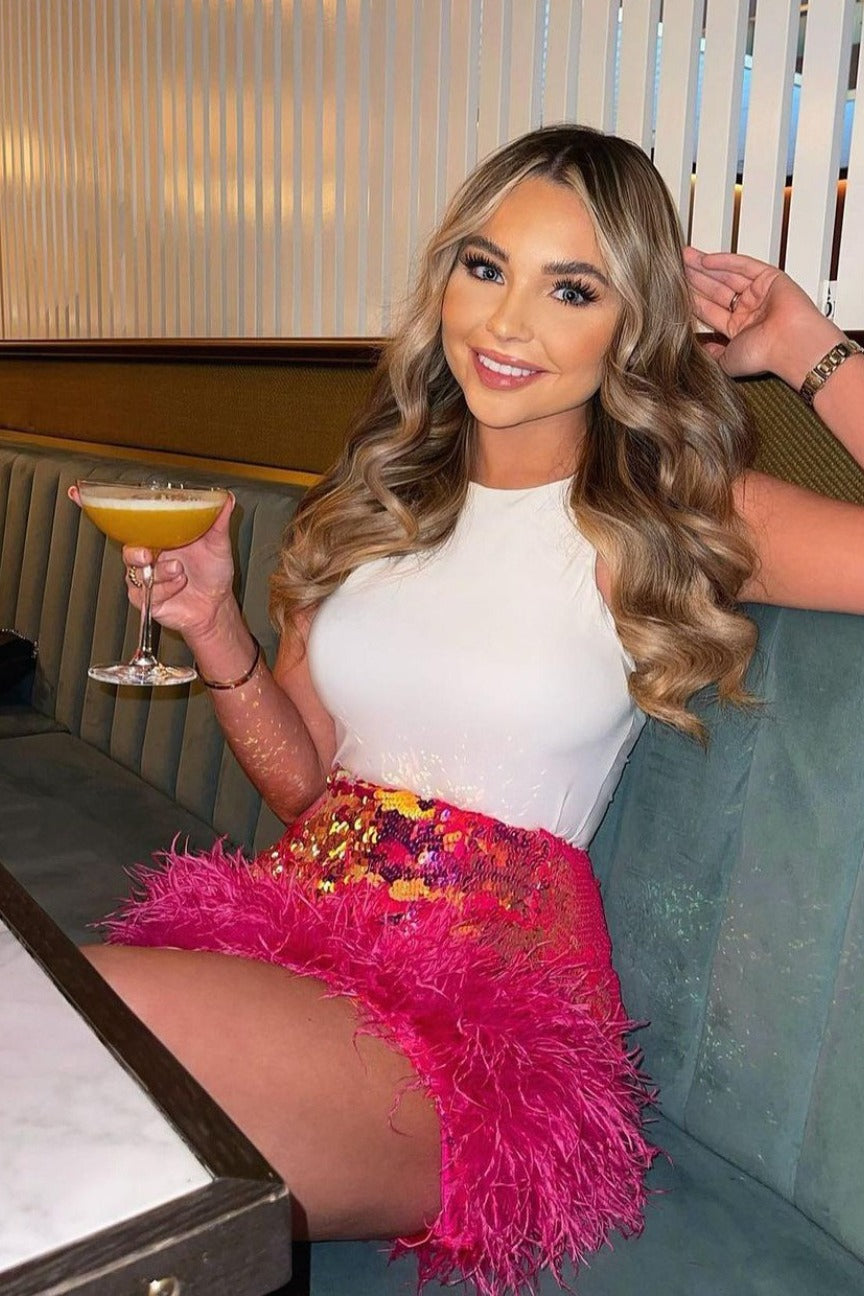 Con Plumas Con Detalle de Lentejuelas Ajustado Falda de Fiesta