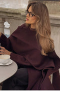 Elegant Scarf Collar Long Solid Overcoat