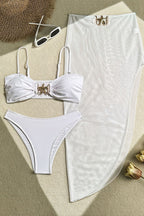 Conjunto de Baño con Falda Larga de Malla y Color Liso