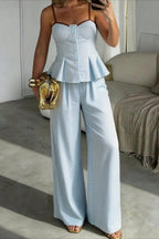 Conjunto de pantalones de mezcla de lino a rayas con bloques de color