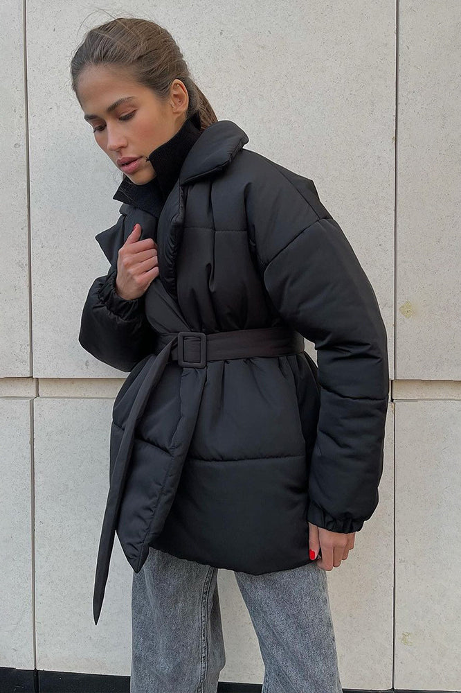 Slim Fit Lapel Belted Winter Coat