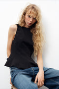 Sweet Style Bow Detailed Hem Casual Tank Top
