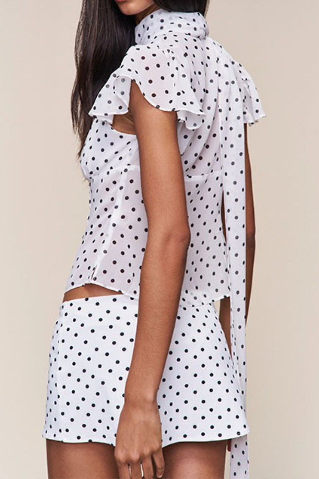 Button Hollow Out Tie Detail Waist Slim Tee