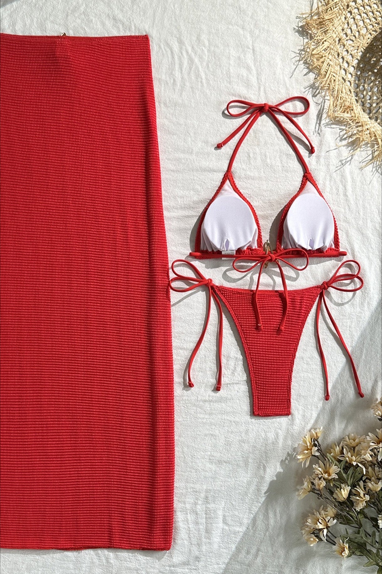 Mesh Long Skirt Starfish Detail Three Piece Swim Set