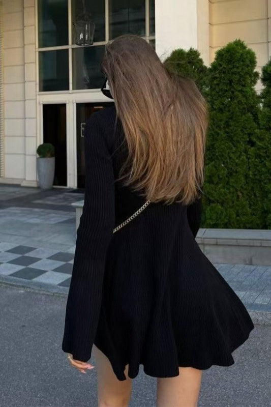 Manga Larga Línea A Vestido de Punto