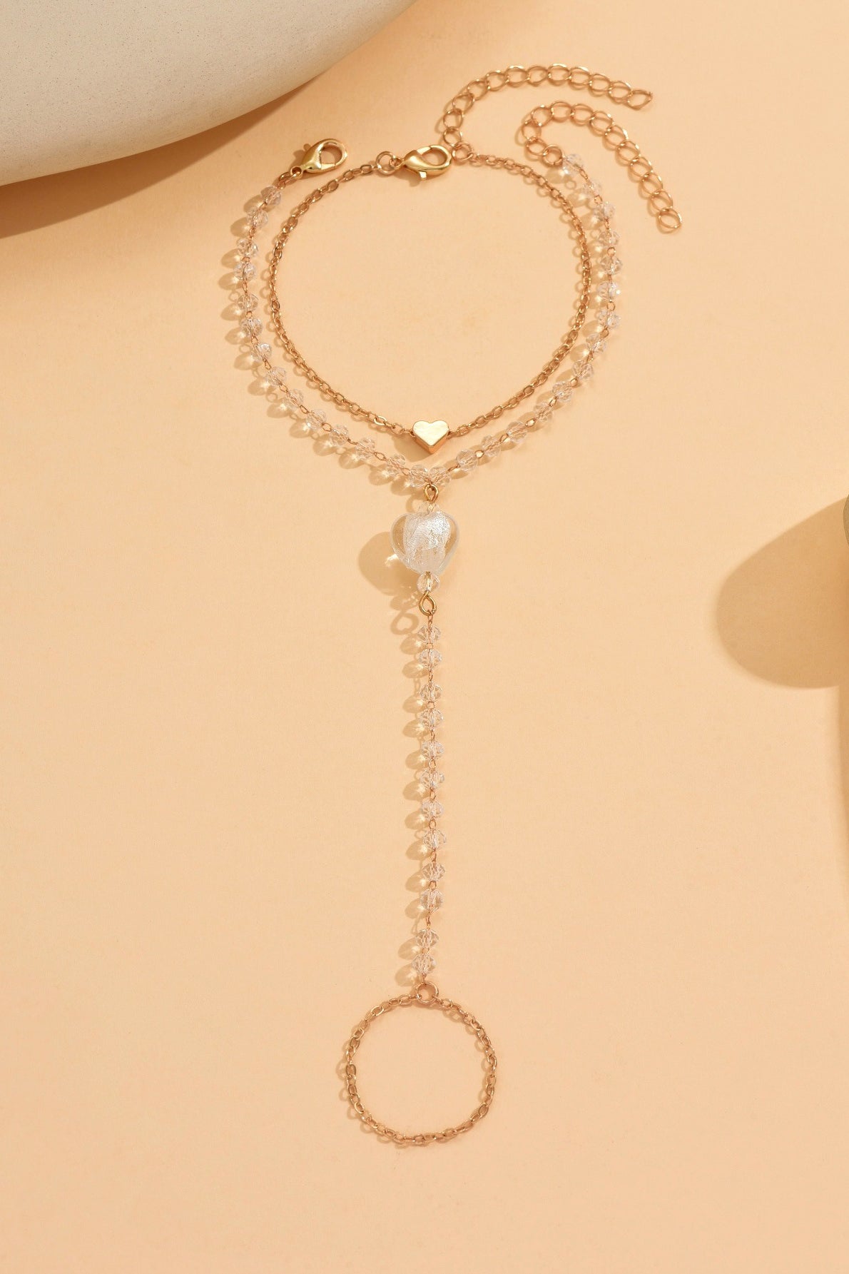 Minimalista Heart Pendant Pulsera-Anillo