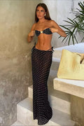 Bandeau Polka Dot Skirt Three Piece Swim Set